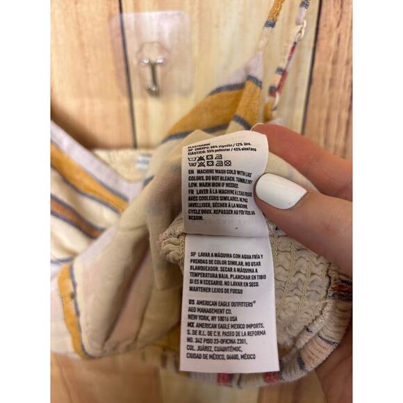 American Eagle AE Linen Cropped Striped Tank Ruched Back Size S - Picture 7 of 7